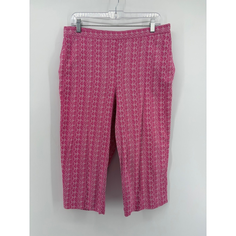 Alfred Dunner Womens 12 Pink Crop Pants Seashell Wave Print Pull On Stretch
